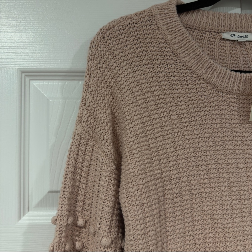 Madewell Knit Balloon Sleeve Sweater Pink Bobble Pom Popcorn Sleeve Size XS - Picture 4 of 14